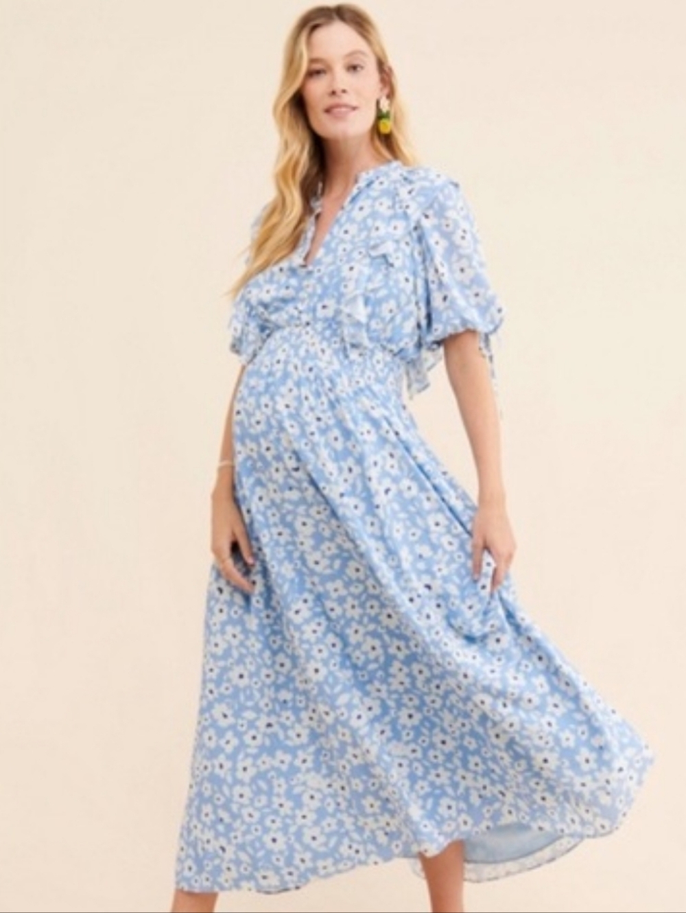 Anthropologie Yumi Kim Paulina Maxi Maternity Dress Blue & White Size S